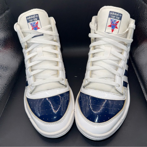 Size 8 - Adidas Top Ten White Collegiate Navy Patent Wmns, FX9813, Clean, No Box - Picture 1 of 10